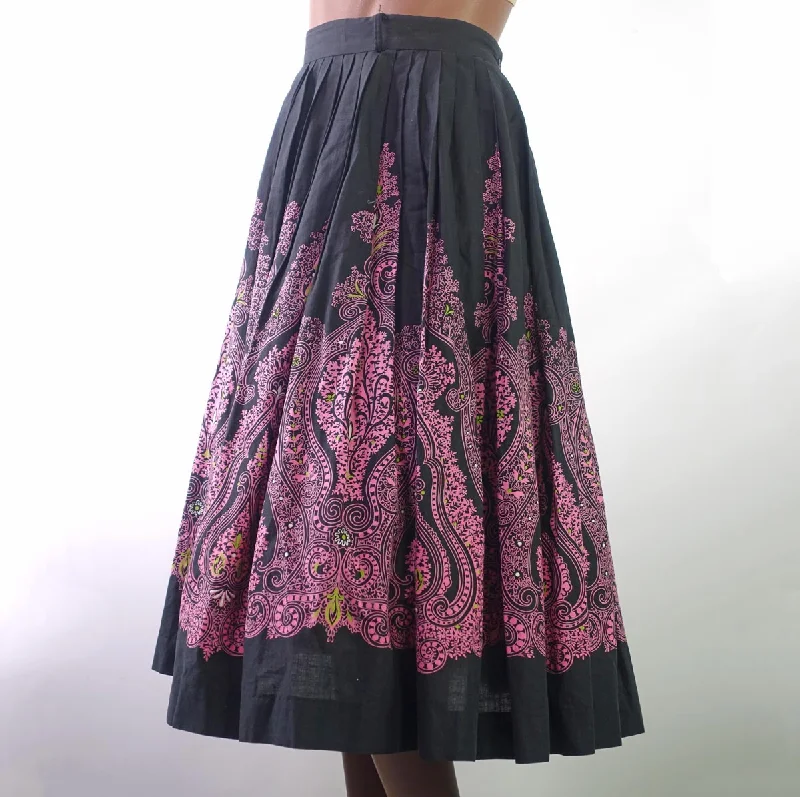 Leisure And Entertainment 50s Full Skirt Women's Vintage 60s Paisley Print Black Pink VFG Medium Sears Kerrybrooke