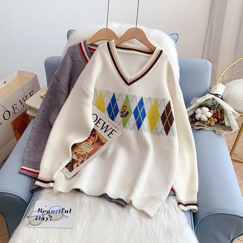 Spiritual Vitality Ling Ge retro V-Neck Sweater sweater sweater top  5201