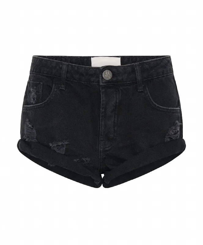 Casual Wear Double Bandits Denim Shorts In Black