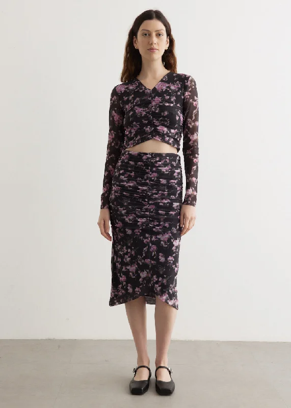 Elegant Classic Mesh Ruched Midi Skirt
