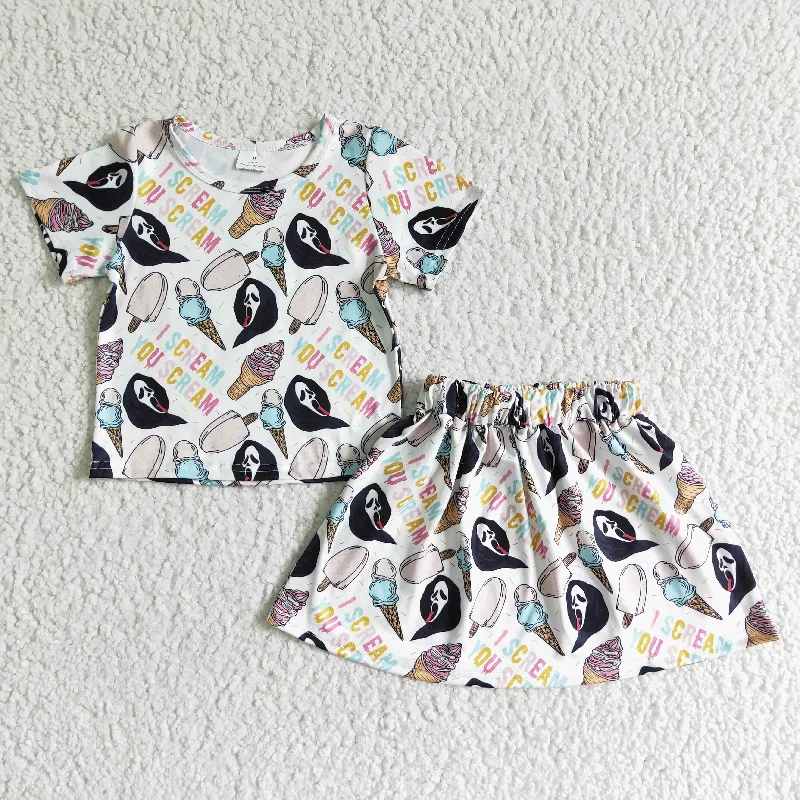 Exquisite Craftsmanship Skull Short sleeve tops skirts Set GSD0100
