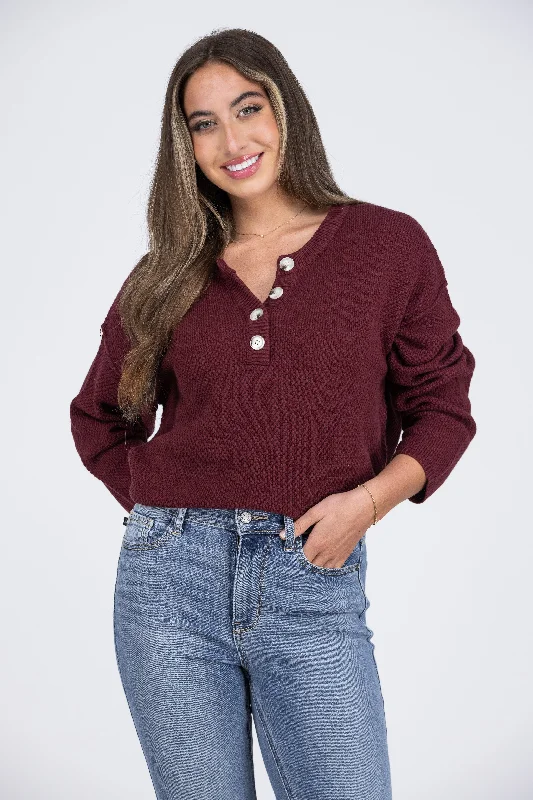 Youthful Instant Winner Women's Partial Front Button Sweater
