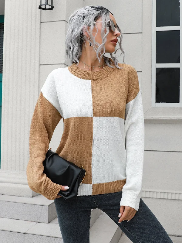 Refreshing Design Contrast Drop Shoulder Sweater