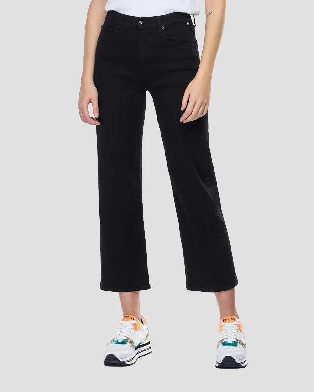 British casual Replay Womens Reyne Rose Label Straight Fit Jeans - Black