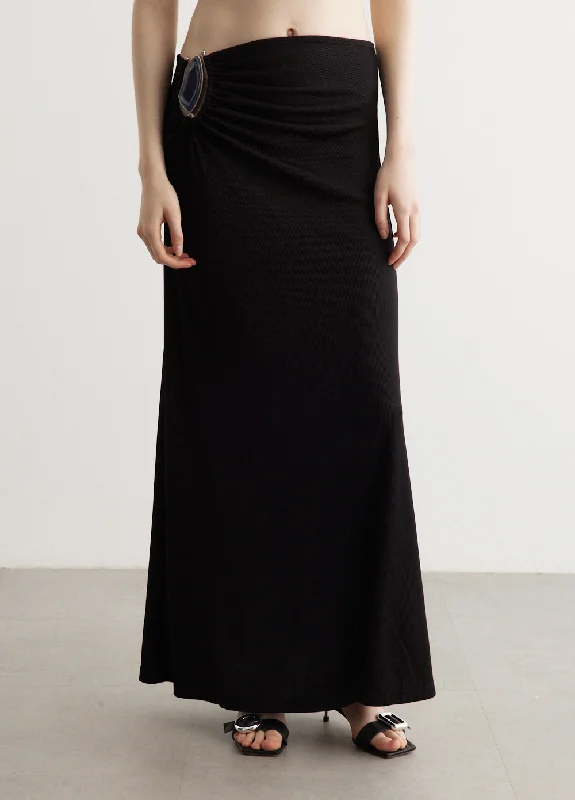 Retro Literary Style Moodstone Ruched Skirt