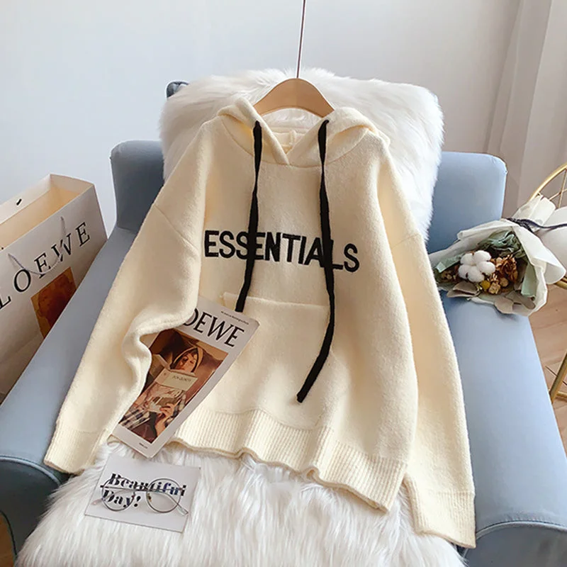 Simple research Lazy letter embroidered hooded sweater sweater women's sweater  5216