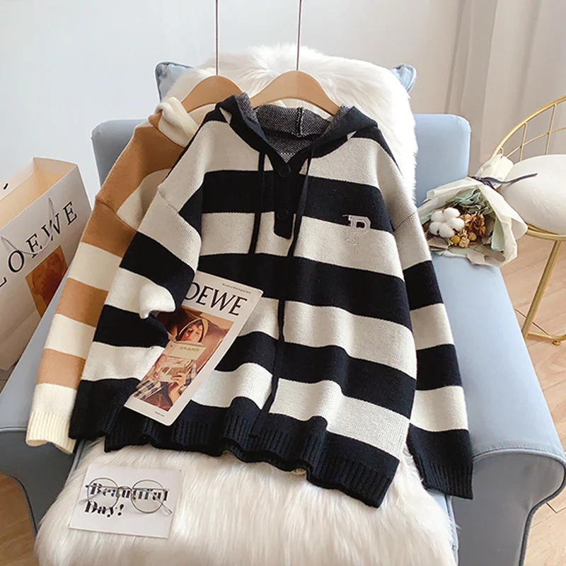 Must-have For Autumn And Winter Striped Hoodie sweater sweater striped Hoodie sweater  5192