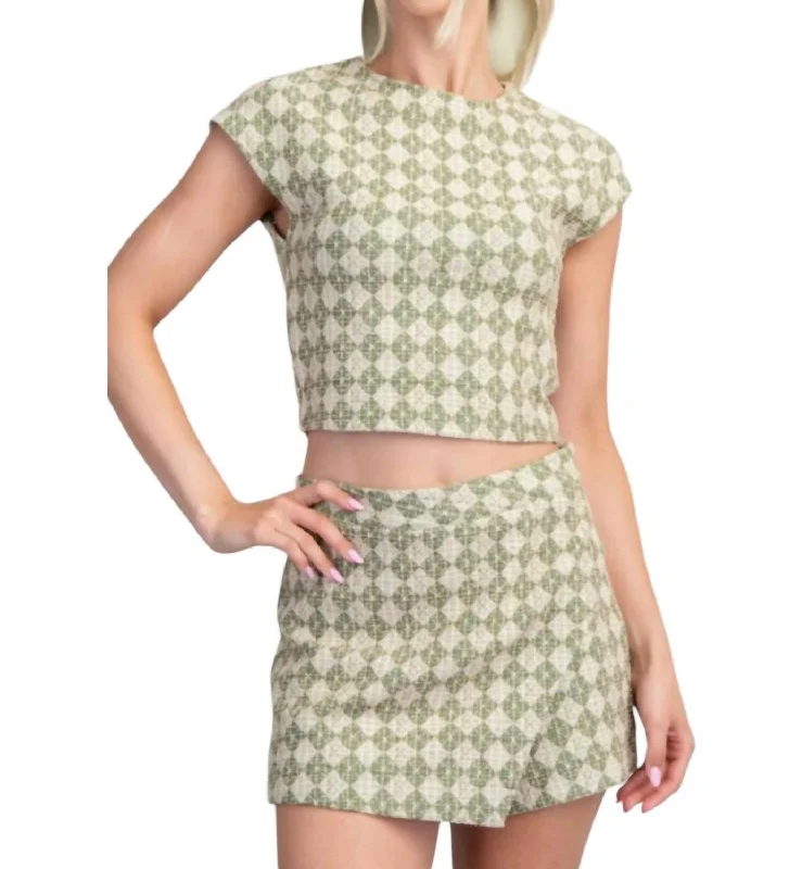 Embroidery Design Gabby Geometric Skort Set In Green