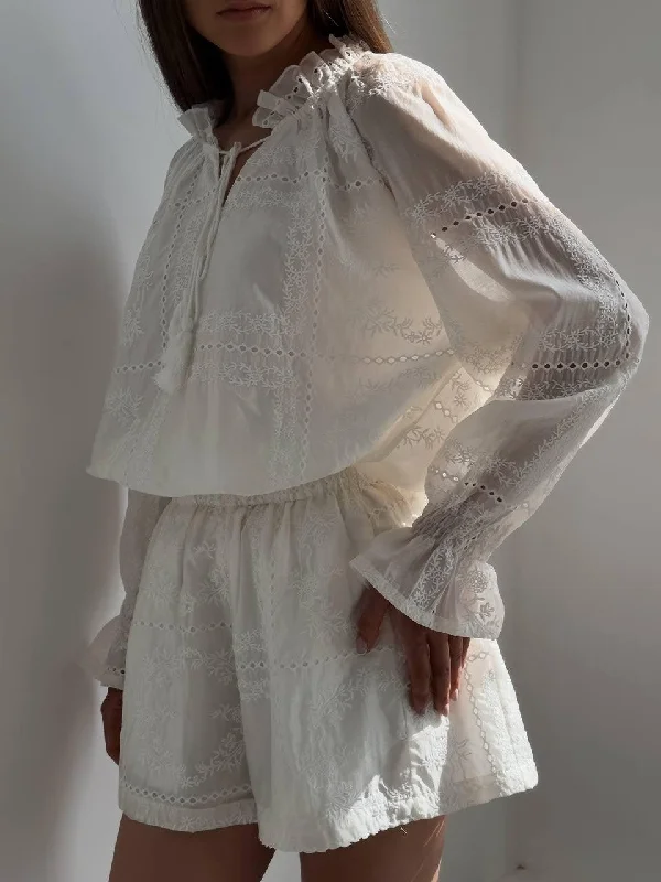 Easygoing Fashion Elegant White Lace Embroidered Set