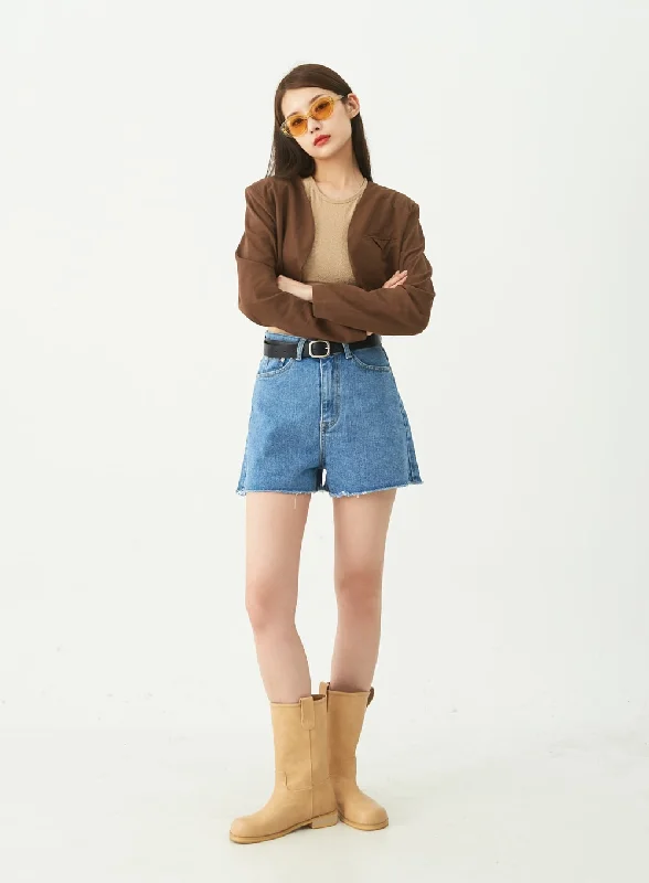 Minimalism Raw Hem Denim Shorts CU5
