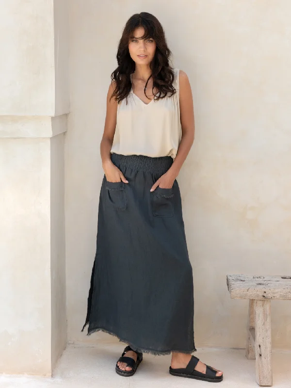 Diamond Series Aurora French Linen Skirt Charcoal