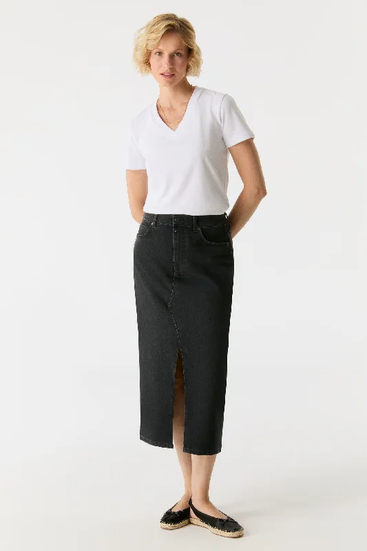 Sports suit style Evelyn Mid Waist 5 Pocket Long Skirt Black VT