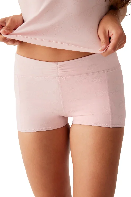 Soft And Comfortable Rehearsal Shine Jacquard Short In Pink Petals