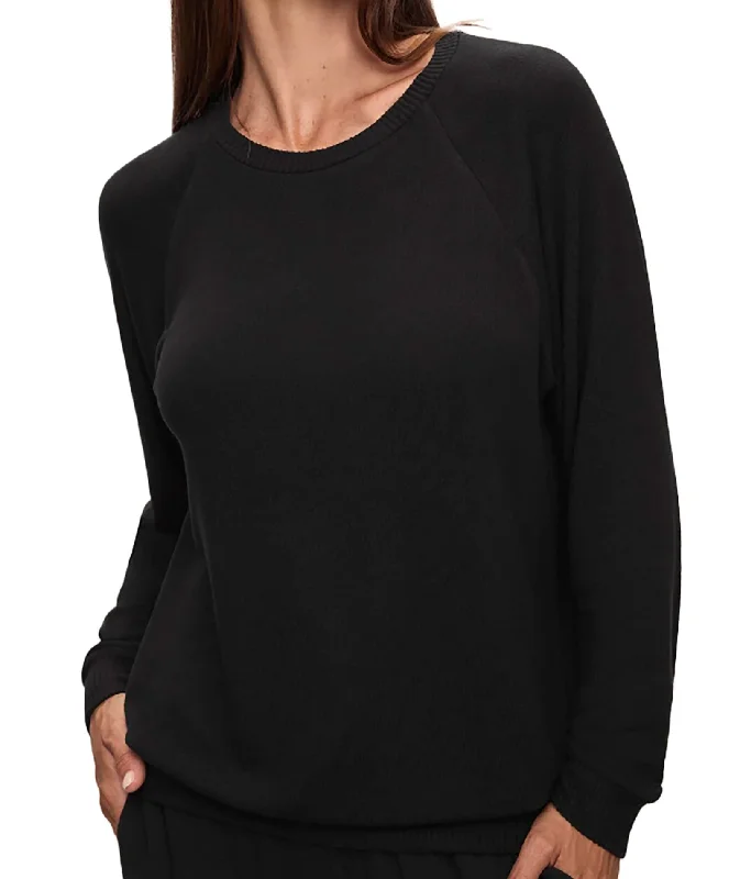 Retro Literary Style Eberjey Women Cozy Time Crewneck Pullover Black