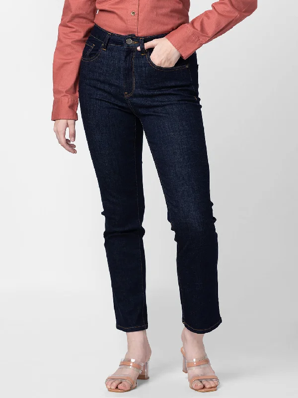 Celebrity Style Spykar Women Raw Blue Cotton Slim Straight Fit Ankle Length Jeans (Emma)