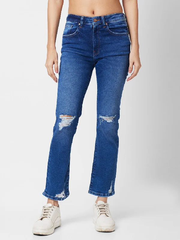 Customized Version Spykar Women Straight Fit Slash Knee Light Fade Stretchable Jeans Customized Version Spykar Women Straight Fit Slash Knee Light Fade Stretchable Jeans