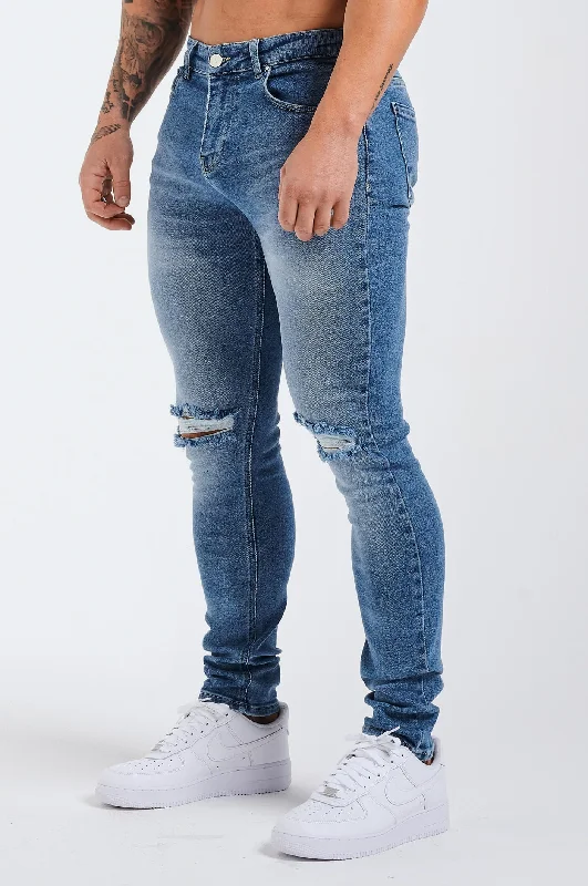 Fresh Comfort SLIM FIT JEANS 2.0 ESSENTIAL RIPPED - BLUE WASH
