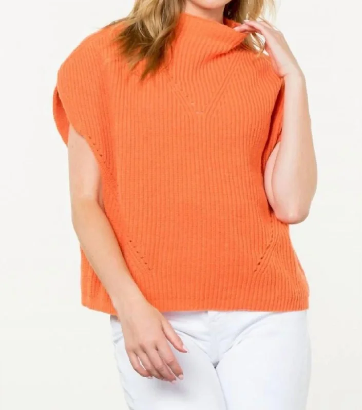 Fashionable Inner Wear Turtleneck Ribbed Vest In Orange