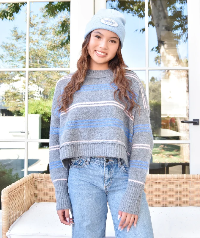 Romantic And Sweet Self Contrast Women Pink/Blue Striped Rya Sweater