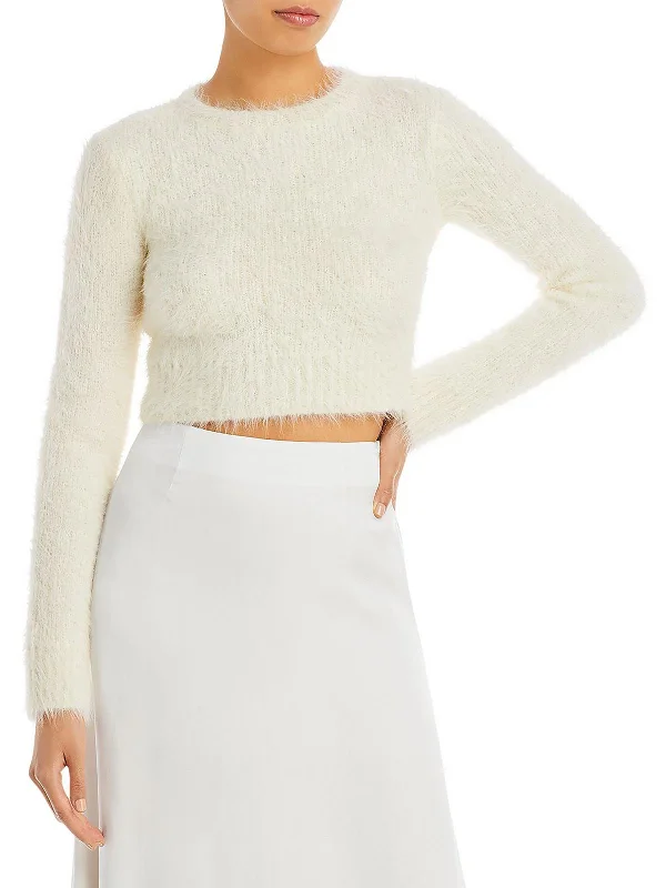 Sports Jumpsuit Womens Alpaca Ribbed Knit Crewneck Sweater