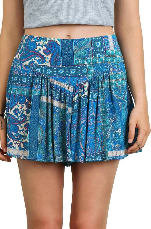 High-end Fashion Bohemian Printed Shorts In Aqua