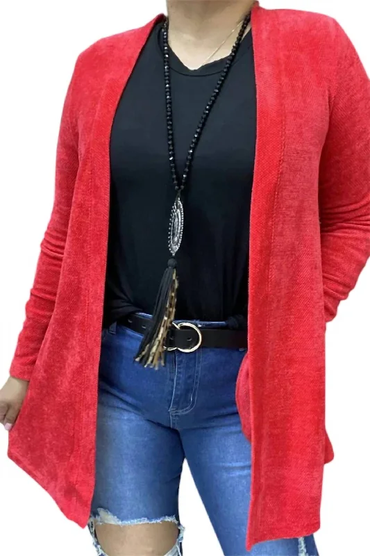 Fashion Classic Long Sleeve Cardigan In Red