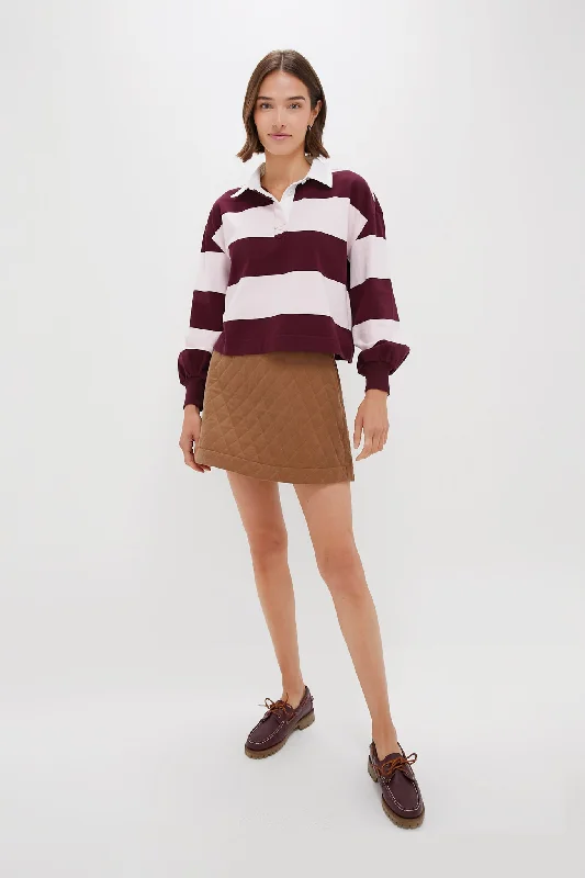 Round neck design Brown Quilted Corduroy Marlene Mini Skirt