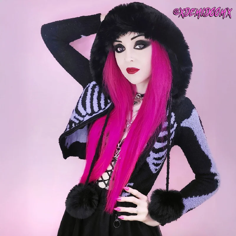 Luxury Fashion Purple Rib Cage Skeleton Fur Cardigan