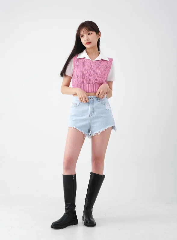 Economic Outlook Distressed Raw Hem Denim Shorts CA27