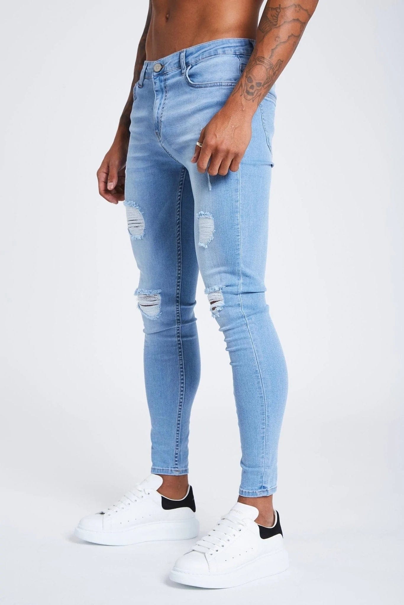 Personalized Wear SKINNY FIT JEANS RIPPED AND REPAIRED - LIGHT BLUE