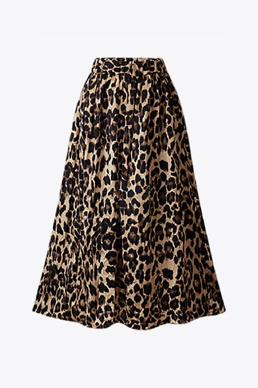 Retro Style Savanna Elastic-Waist Midi Skirt