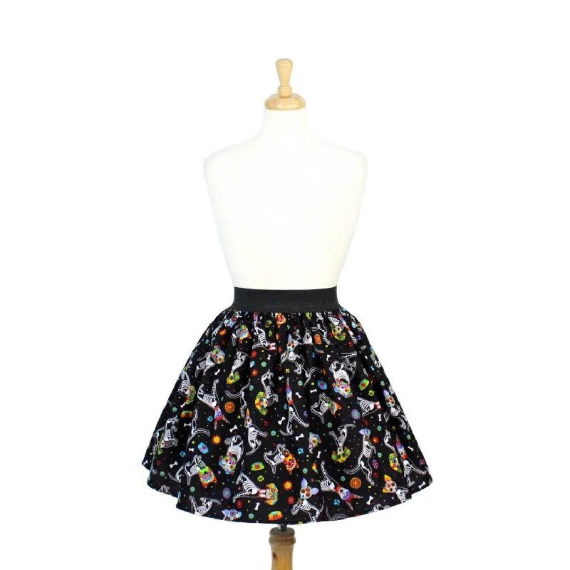Relaxed Fashion Day of the Dead Dog Pleated Skirt #PS-D331