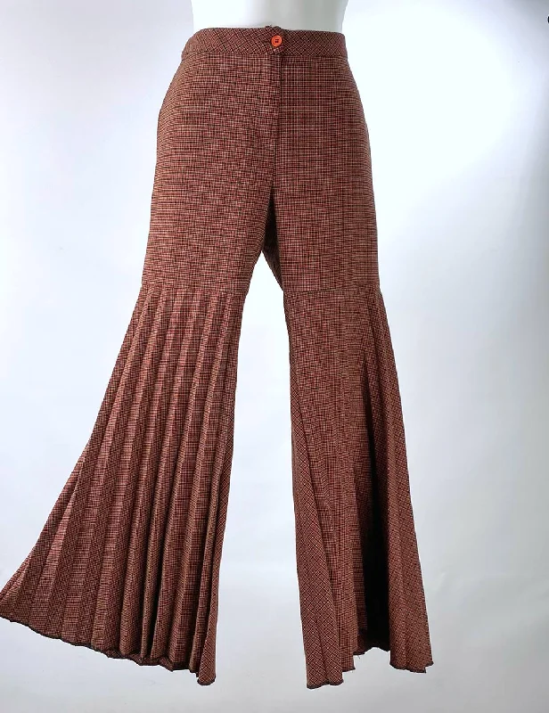 Renaissance Style Vintage 70s Women's Pants Bell Bottom Accordian Pleated Plaid Small to Medium VFG Made in Italy