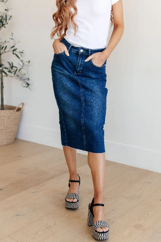 Chic Lounge Marcy High Rise Denim Midi Skirt