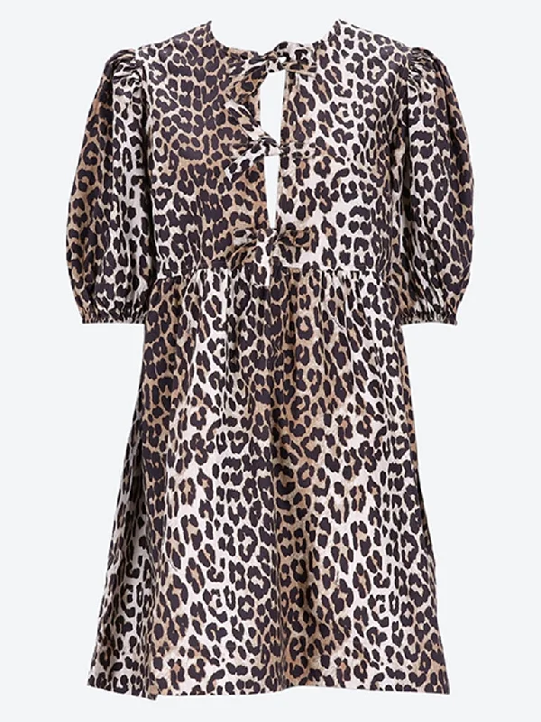 Minimal Style Printed cotton Tie string mini dress