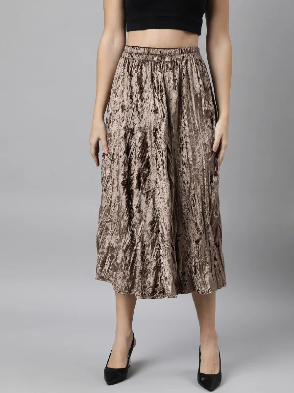 Exclusive Customization Women Solid Beige Flared Midi Skirt