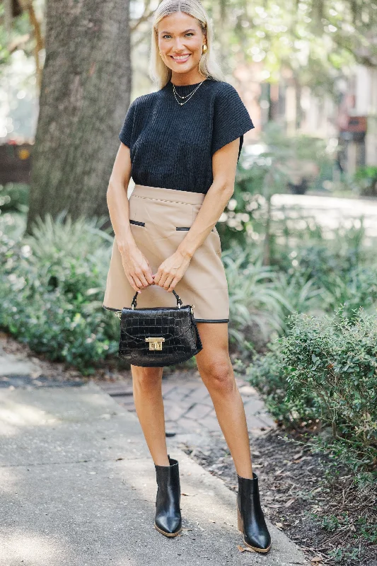 Classic Retro More Than Love Tan Faux Leather Skirt