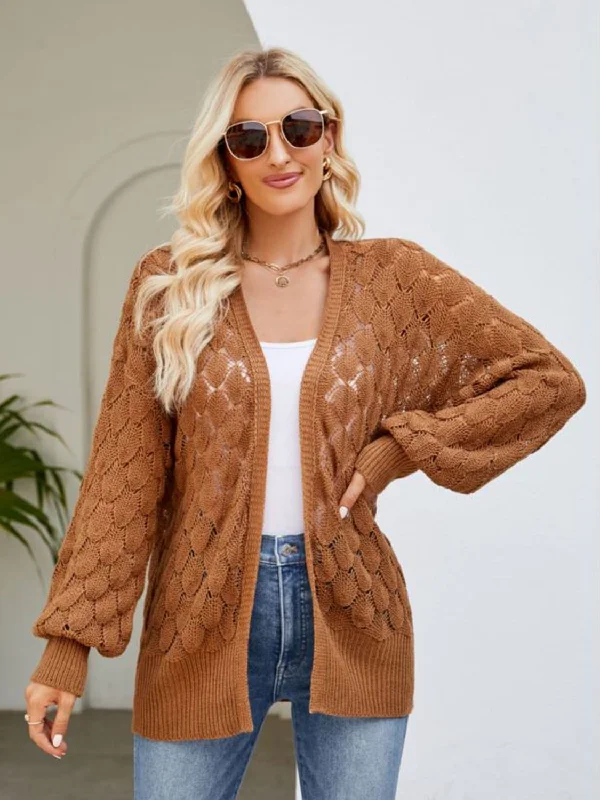 Sports litigation style Open Front Ribbed Trim Cardigan
