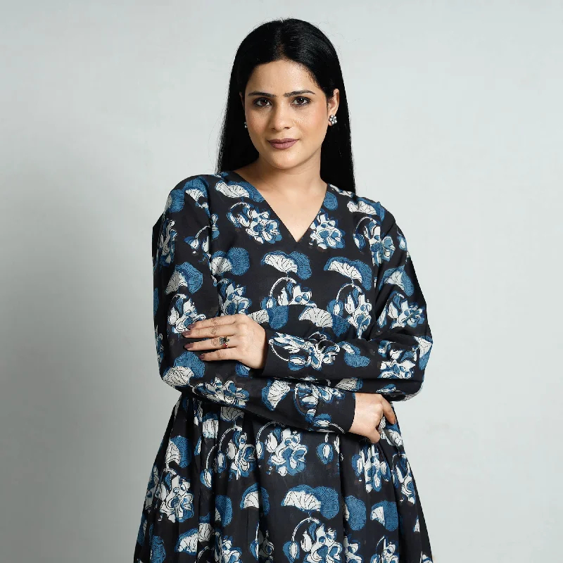 Fashion Comfort Black - Bagru Block Printed Cotton Flared Dress