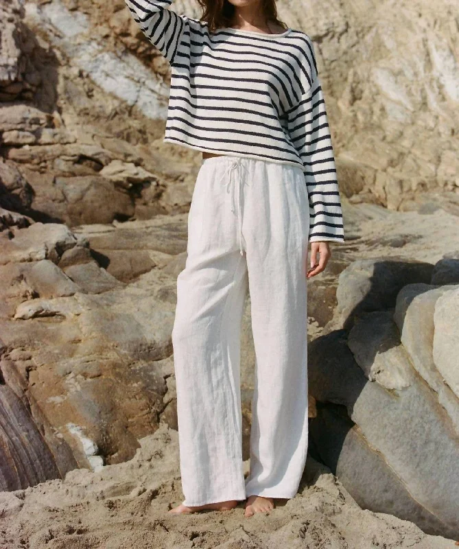 Sports And Leisure Knot Cotton Stripe Long Sleeve Top In Ivory/navy