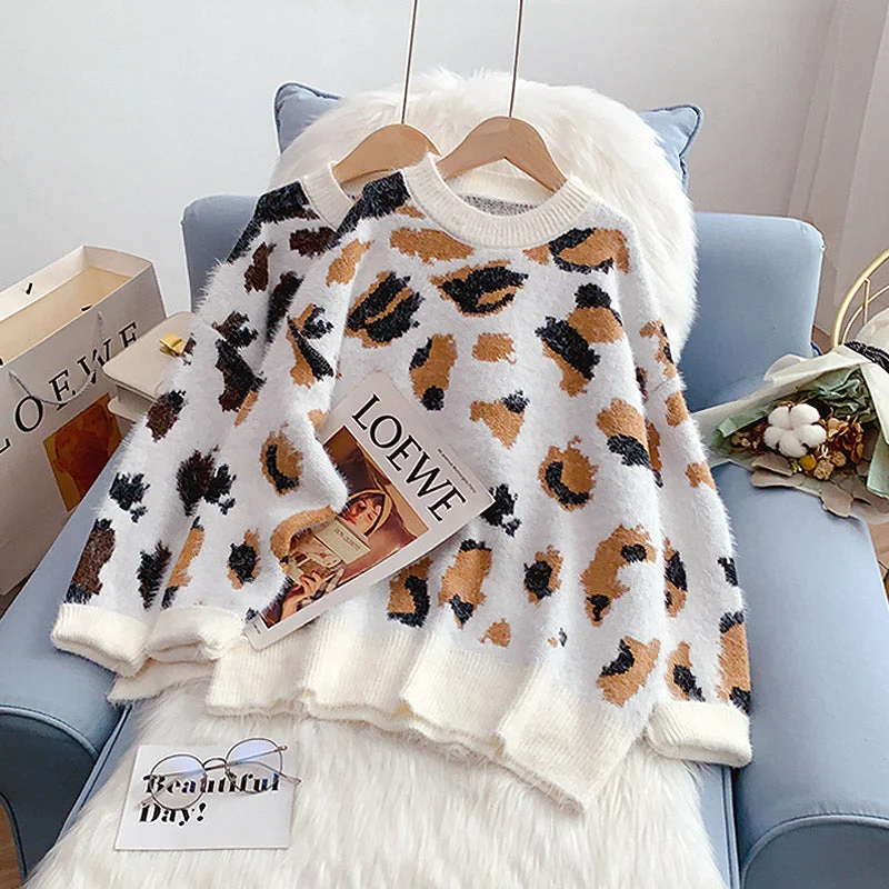 Street Cool Leopard print Mohair women's Pullover 5200