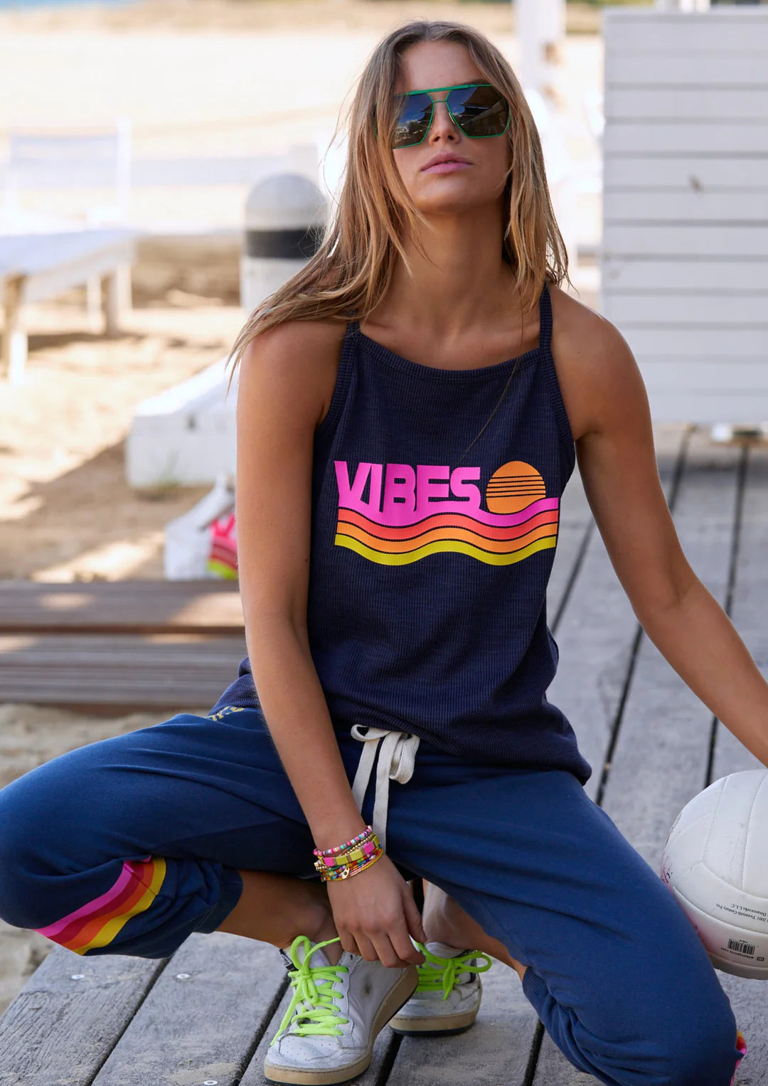 Unique Design Hammill & Co - Retro vibes ribbed tank navy