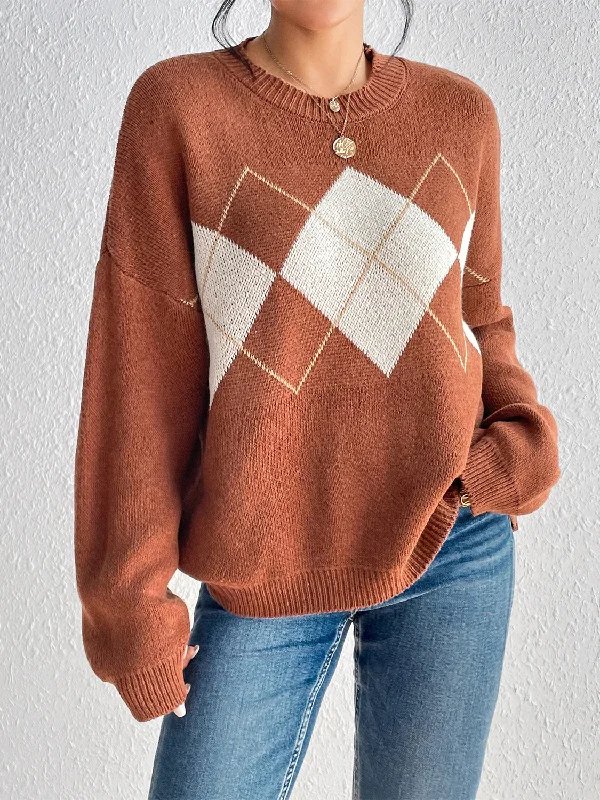 Exclusive Customization Geometric Dropped Shoulder Sweater