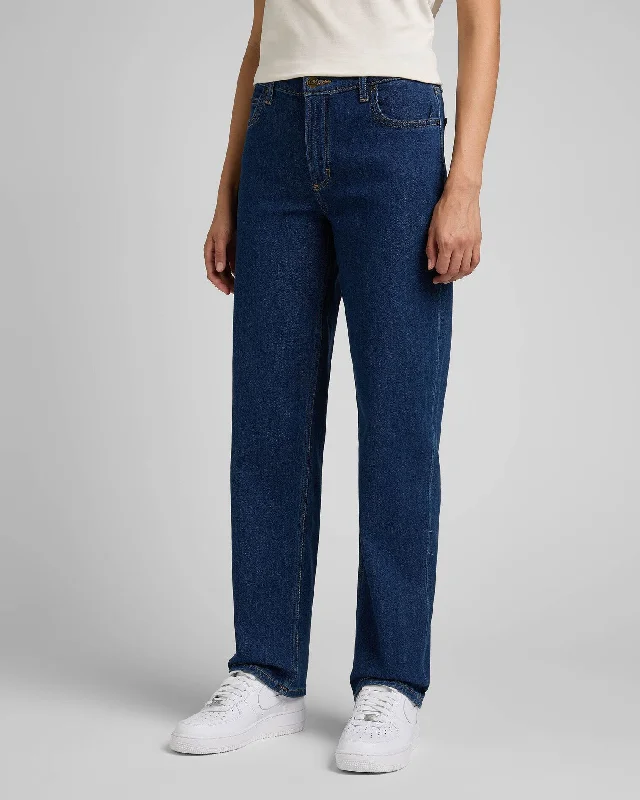 High waist design Lee Jane Relaxed Straight Womens Jeans - Dark Hydro