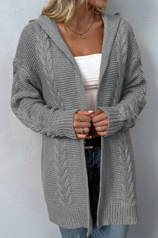 Eye-catching Personality Cable-Knit Dropped Shoulder Hooded Cardigan