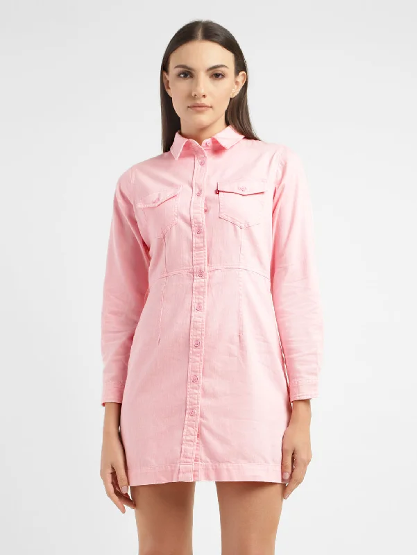 Comfy Pants Women's Solid Spread Collar Dress