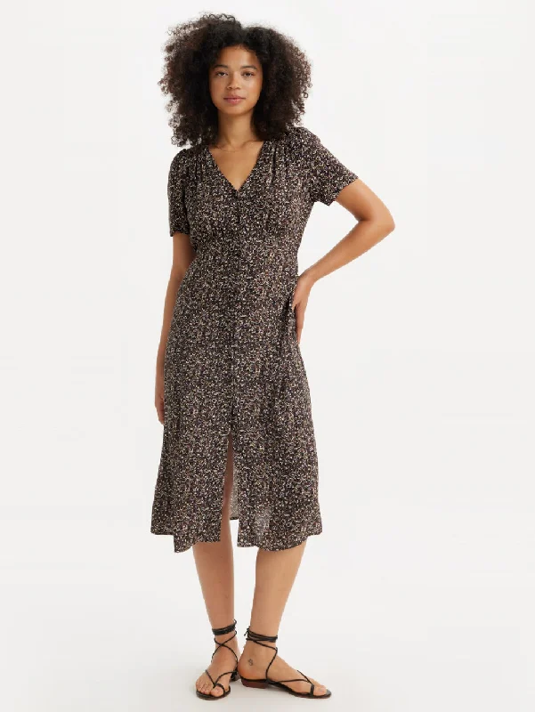 Retro Style Women's Printed Multicolor Crew Neck Dress
