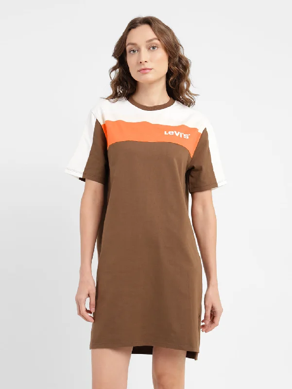 Age-reducing Style Women's Colorblock Round Neck Dress