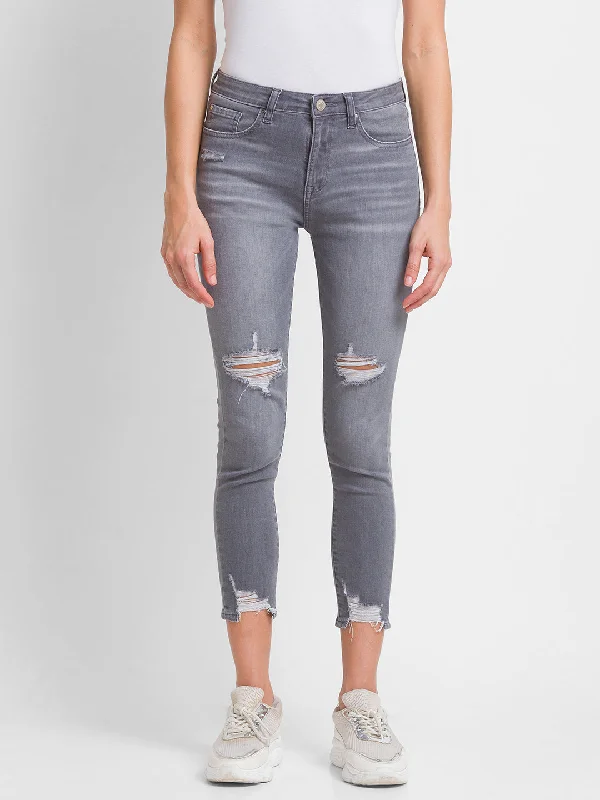 Elegant And Simple Spykar Light Grey Lycra Super Skinny Ankle Length Jeans For Women (Alexa)