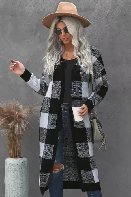 Retro Woolen Jacket Buffalo Plaid Duster Cardigan